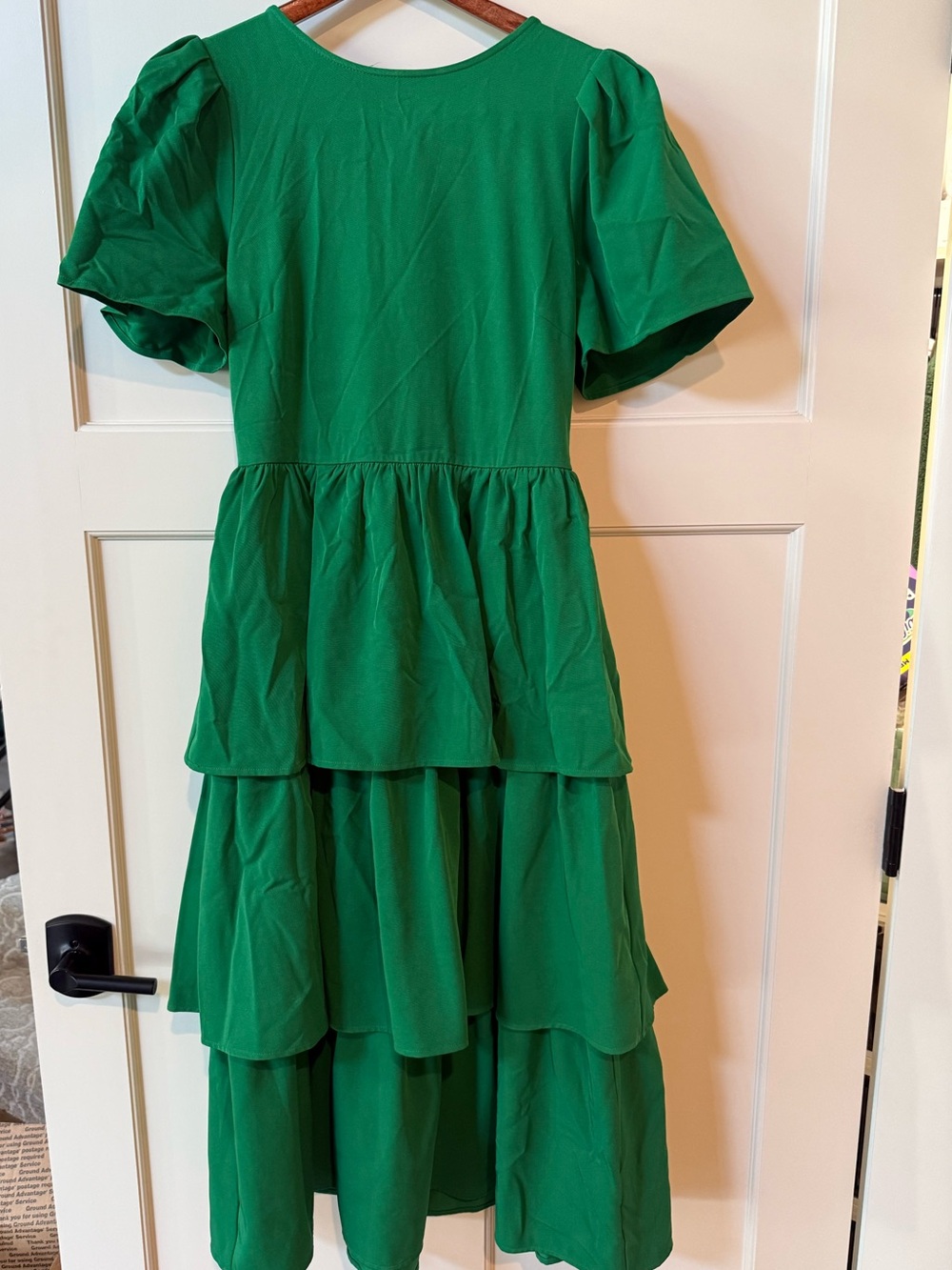 Sugarlips Green Tiered Puff-Sleeve Dress